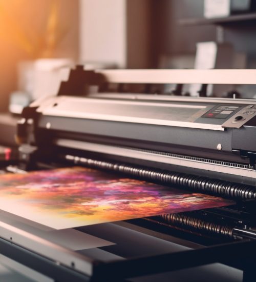 modern printing press creates colorful documents indoors generated by ai